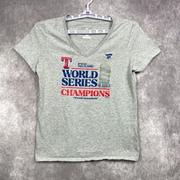 TEXAS RANGERS WORLD SERIES CHAMPIONS LOCKER ROOM T-SHIRT WOMENS MEDIUM V-NECK - Picture 1 of 10